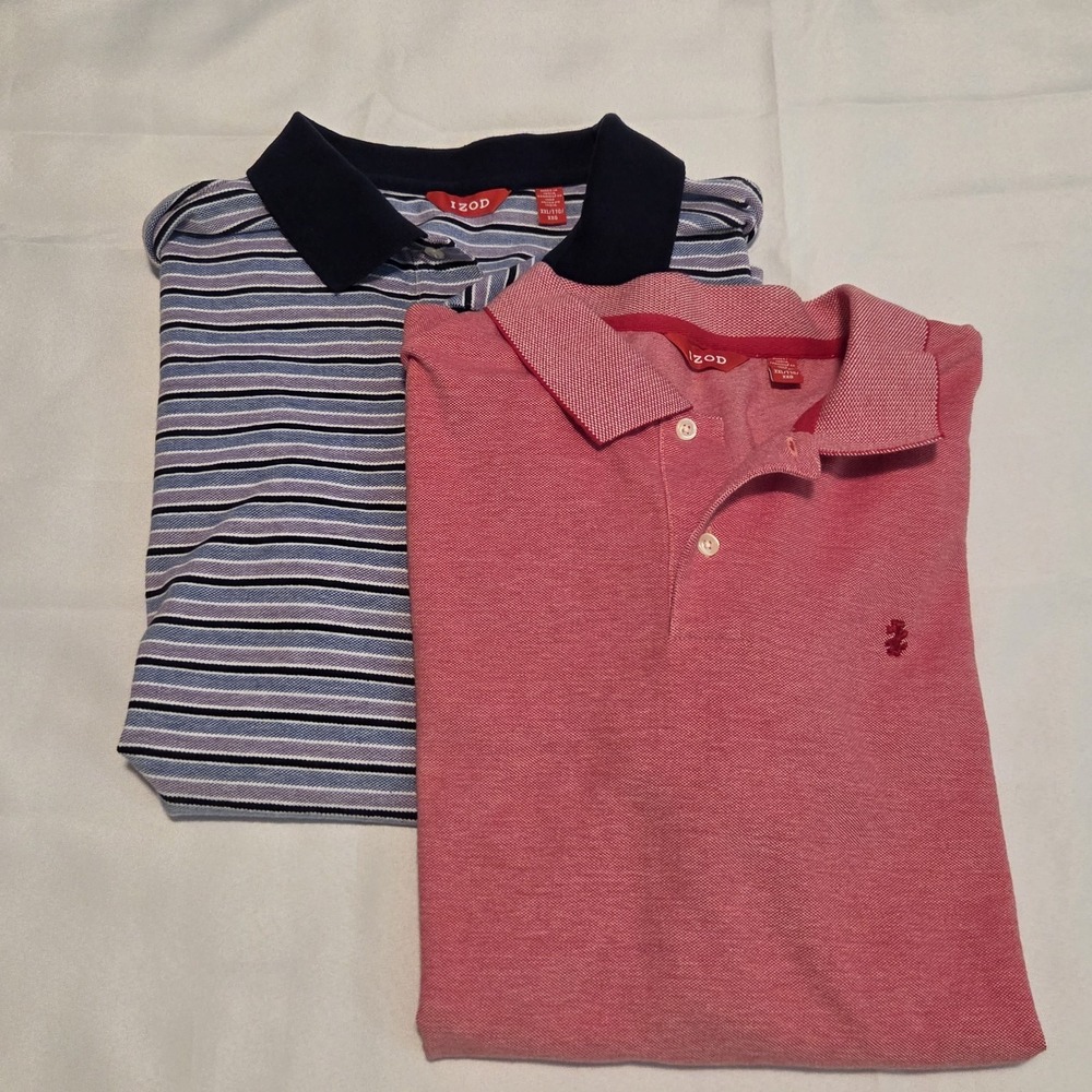 Two Izod Mens Polo Shirts Red And Blue Striped Size XXL